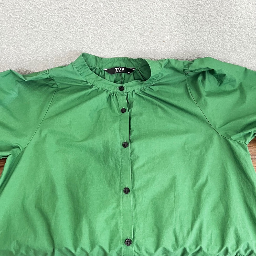 TOV Los Angeles Kelly Green Tiered Poplin Smock Mini Dress Size 42 US L - Picture 5 of 10